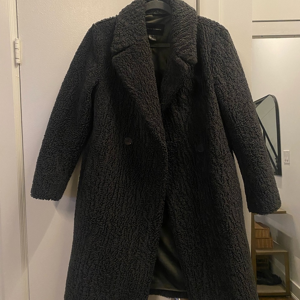 Club Monaco Charcoal Faux Fur Winter Coat